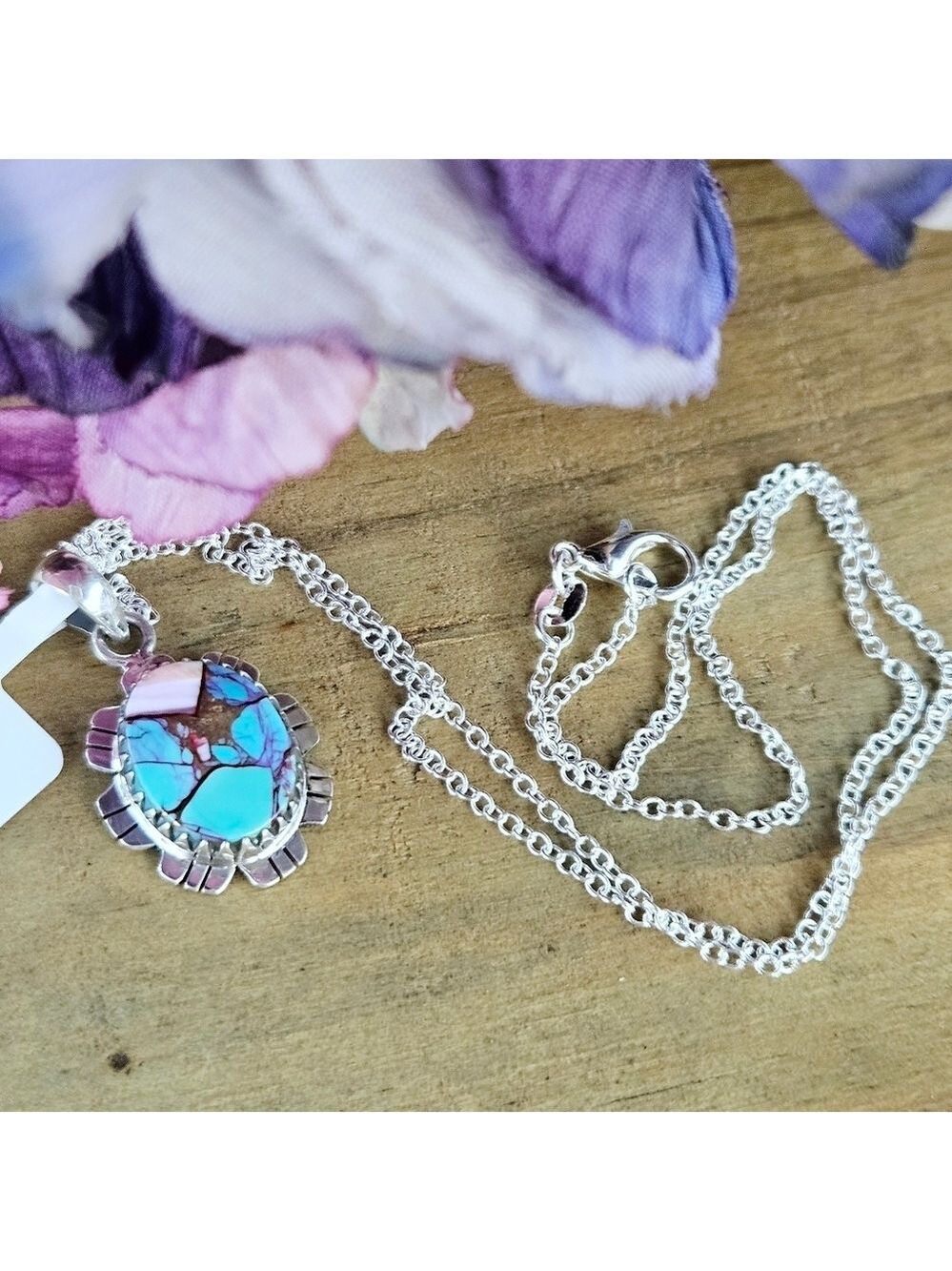 Sterling Silver Spiny Oyster Turquoise Pendant Necklace